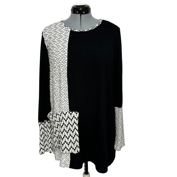 Nyah Mix Texture Color Block Tunic Top Front Pocket Long Sleeve Artsy Sz: L - Picture 1 of 6